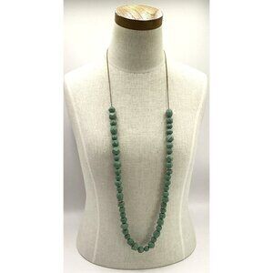 Aqua Wooden Beaded Necklace With Rhinestone Accents and Gold Tone Chain by J Cre